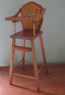 Vintage Wood Baby Doll High Chair 25 1 4" High Leaping Horse with Young Girl