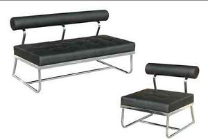 2 Pcs Modern White Leather Sofa Loveseat Chaise Lounge Chair Set w Chrome ZBMF92