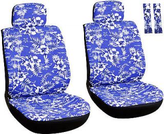 8 Piece Hawaiian Blue Front Car Seat Cover Set Bucket Chairs with Belt Pads