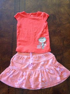 Baby Girl 3T Outfit Gap Skirt Carter's Shirt Infant Toddler Clothing Pink Monkey