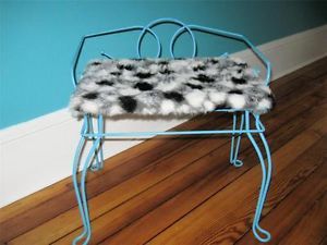Vintage Shabby Chic Vanity Chair Bench Turquoise Black White Animal Print
