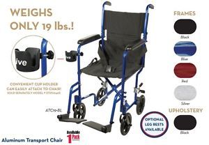 Drive 19" Seat Aluminum Transport Chair Wheelchair 300lb Cap 8" Wheels ATC19