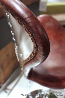 Cool Modern Leather Bar Stool Seat Vintage Cigar Brown Chrome Swivel Adjust