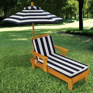 KidKraft Kid's Outdoor Chaise w Umbrella Wooden Beach Backyard Pool Chair Seat