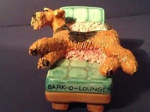 Airedale Terrier on Chair One of Kind Ceramic Sculpture Handmade Artist Signed