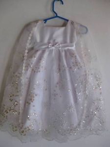 Little Girls Baptism Dress Cape White Christening Apparel Gown Church Outfit