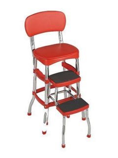 New Vintage Kitchen Retro Chair Bar Step Stool Red