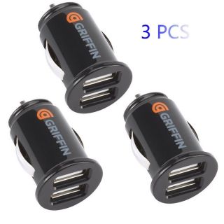 3 Griffin Micro Auto Dual USB Car Charger 5V 1 Amp for iPhone4S 5 Double USB2 0
