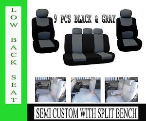 Semi Custom Car Seat Covers for 2Rows w Split Bench Black Gray 9 Pcs