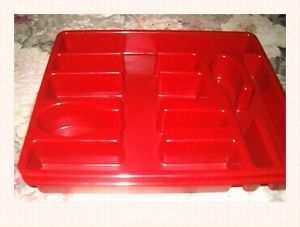 Red Cutlery Tray Kitchen Forks Spoons Knives Drawer Organizer Seven Compartments