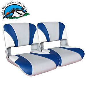 Two New Gray Blue Deluxe All Weather Folding Boat Seats Fishing Chairs