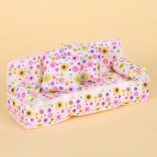 Barbie Doll Furniture Flower Print Sofa Couch Chair w 2 Cushions
