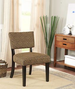 Kings Brand Leopard Black Fabric with Cherry Finish Wood Legs Accent Chair New