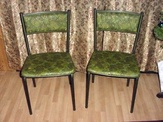 Vintage Vinyl Folding 2 Chairs Autenthic Cosco Green Retro RARE Unique Beautiful