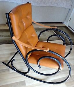 Mid Century Thonet Milo Baughman Style Tubular Steel Rocking Chair Faux Leather