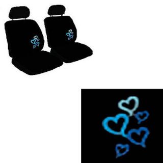 6 PC Love Story Blue Hearts Black Low Back Front Bucket Car Seat Covers Set Fit