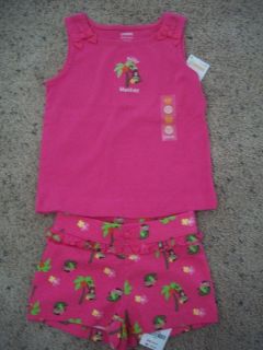 NWTS Gymboree Girls Pink Monkey Tank Top with Matching Shorts 12 18 24 Months