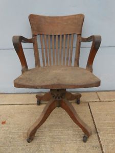 Vtg Antique Wood Adjustable Teacher Banker Office Desk Chair Industrial