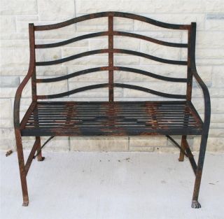 Wrought Iron Garden Bench Metal Outdoor Chair Gothic Antique Vtg Patio Shabby