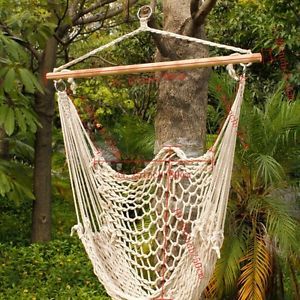 White Cotton Rope Swing Hammock Hanging Outdoor Chair Garden Patio Yard Porch