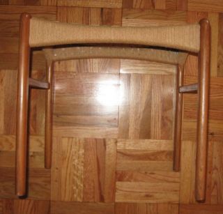 Vintage Danish Modern Stool Bench Ottoman Chair Woven Rope Seat Teak Wood Legs