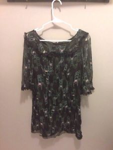 Anna Sui Anthropologie 100 Silk Black Lace Cocktail Party Dress Chair Print 6