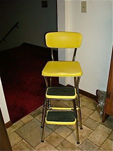 Vintage Cosco Kitchen Step Stool Chair Yellow Chrome Nice Condition