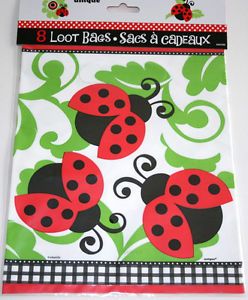 Ladybug Red 1st Birthday Baby Shower 8 Plastic Loot Favor Bags Party Supplies