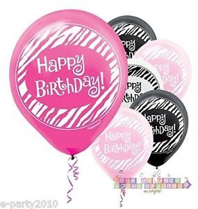 15 Happy Birthday Zebra Print Latex Balloons Party Supplies Decorations