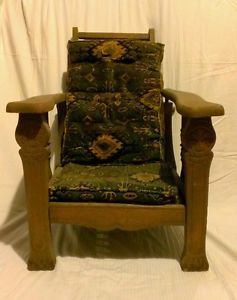 Antique Childs Wooden Morris Reclining Chair and Cushions