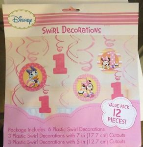 Disney Minnie Mouse 1st Birthday 12 Swirl Decorations Birthday Party Supply