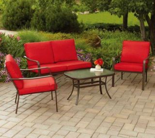Cushioned 4 Piece Patio Conversation Set Red Furniture Outdoor Chair Table New