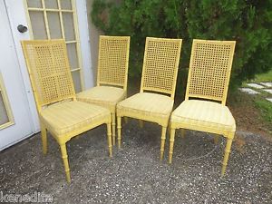 4 Dining Chairs Faux Bamboo Set Four Hickory Hollywood Regency Mid Century Cane