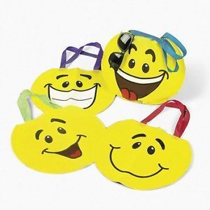 Happy Smiley Face Tote Bags Set 4 Yellow Party Bags Favors Loot Fast SHIP New