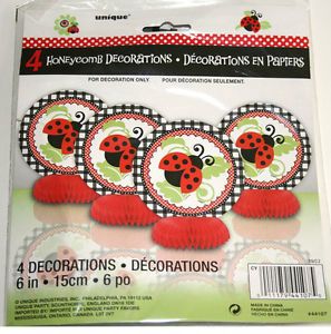 Ladybug Red 1st Birthday Baby Shower 4 Honeycomb Decorations Party Supplies