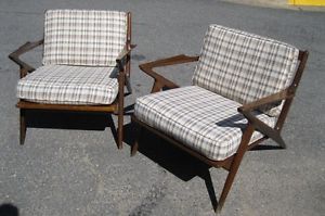 Pair Original Poul Jensen Selig Danish Mid Century Modern Walnut Lounge Chairs
