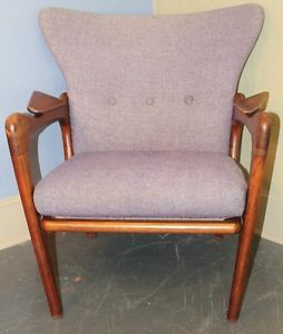 Mid Century Adrian Pearsall Walnut Lounge Chair Original Webbing and Upholstery