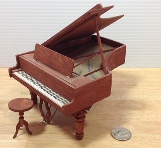 Doll House Furniture Wood Grand Piano Stool Living Room Parlor Miniature Vtg