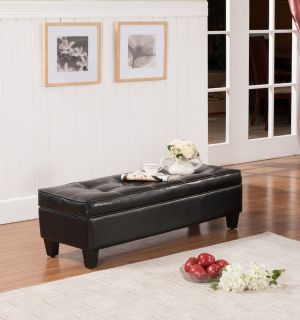 Kings Brand Black Faux Leather Tufted Design Flip Top Storage Ottoman Bench New
