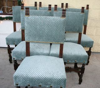 Set of 6 Antique French Oak Henry II Upholstered Chairs with New Upholstery