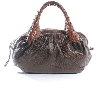 Fendi Nappa Leather Baby Spy Bauletto Bag Purse Handbag Tote Brown FF