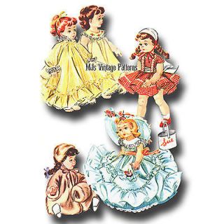 Vtg 1950s Doll Clothes Dress Coat Hat Nightgown Pattern 16" Terri Lee