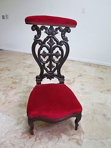 Antique French Victorian Prayer Kneeler Bench Chair Prie Dieu Pierced Carved