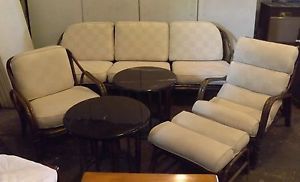 Vintage Rattan Furniture Sofa 2 Chairs Ottoman 2 End Tables