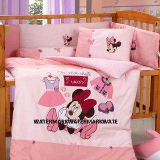 8 Piece "What Should I Wear" Pink Minnie Mouse Baby Bedding Set