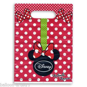 6 Disney Minnie Mouse Classic Red Polka Dots Party Plastic Gift Treat Loot Bags