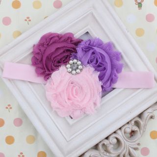 Crystal Vintage Shabby Chiffon Rose Flower Elastic Headband Hair Bow Baby Girl