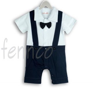 3 24 Months Baby Boys Bowtie Short Sleeve Tuxedo Onesie Romper Outfit Wedding