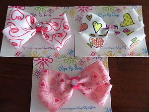 Large Hearts Hair Bow Handmade You Choose Infant Toddlers Girls