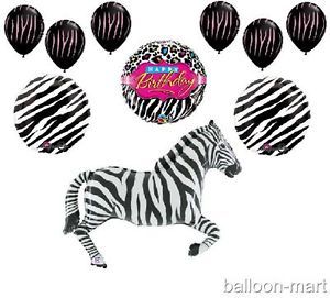 10pc Zebra Balloons Set Birthday Party Supplies Girls Hot Pink Animal Print Lot